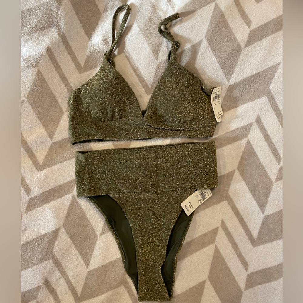 NWT Aerie Sparkle Olive Green Two-Piece Bikini